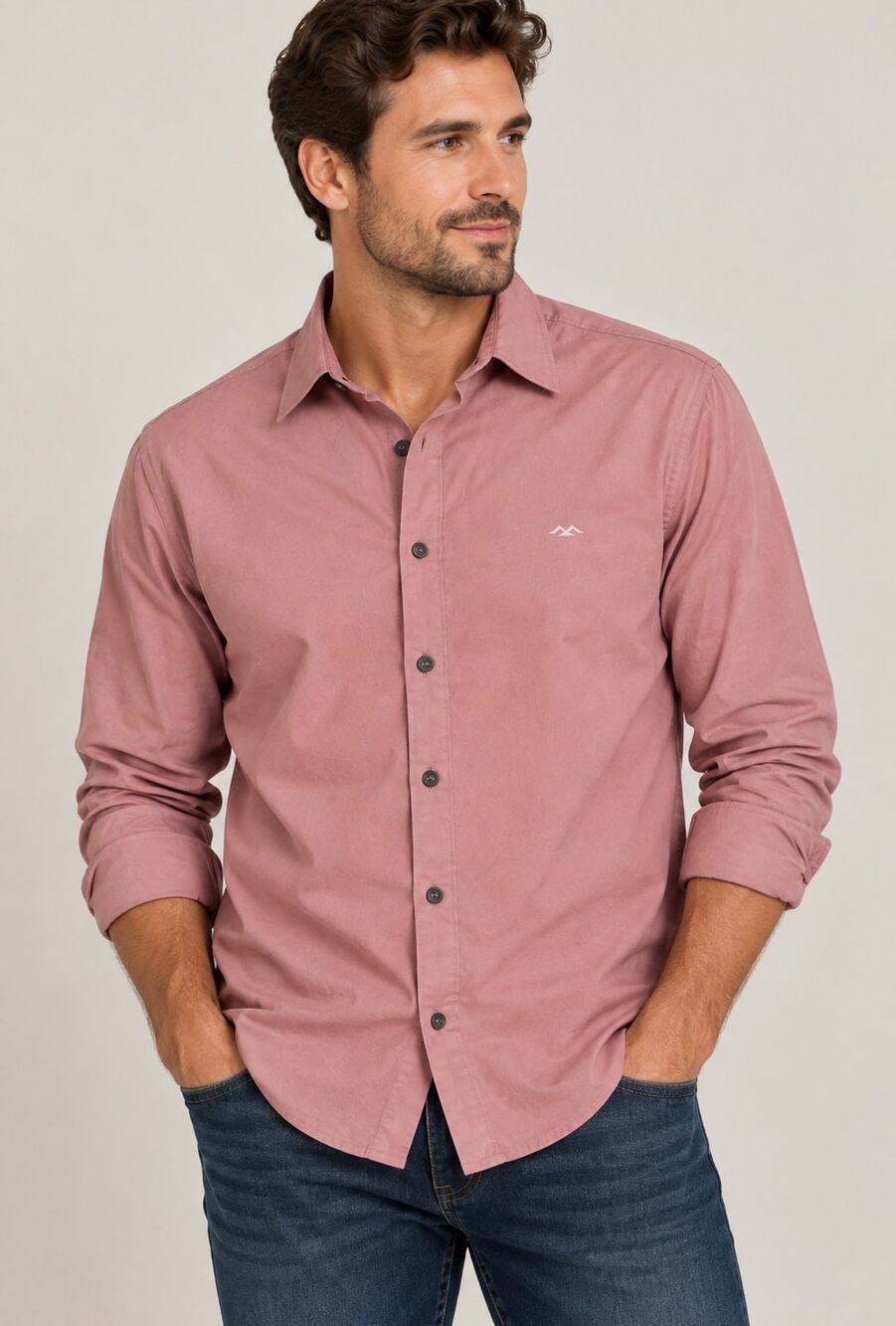 Mufti Mumbai Men’s Dusty Rose Pink Long Sleeve Button Down Shirt Modern size XL